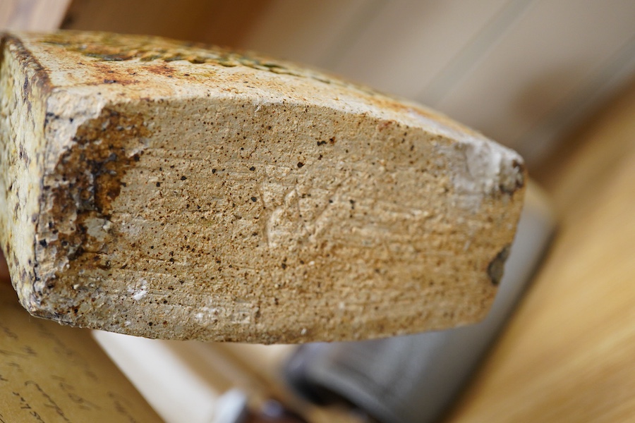 Alan Wallwork (1931-2012), textured studio pottery slab built vase, incised ‘W’ to the base, 16cm high
